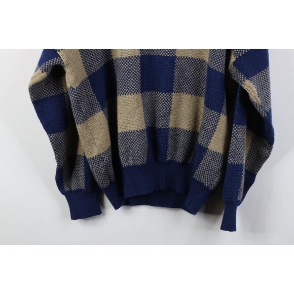 Vintage 90s Streetwear Mens Large Wool Blend Knit Checkered Crewneck Sweater - Picture 10 of 10